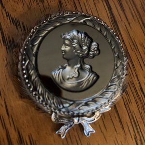 Whiting and Davis cameo hematite silver and black plated antique brooch